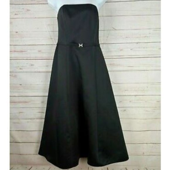 NEW Michaelangelo Black Strapless Tea Length Dress - Picture 1 of 7